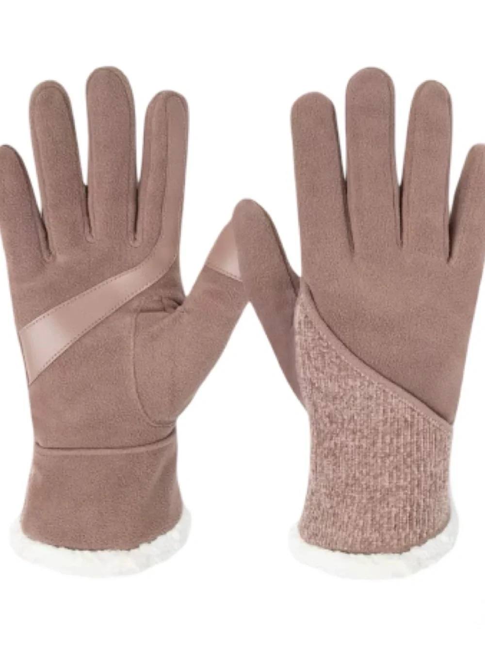 New Isotoner Deep Taupe Plush-Lined Touchscreen Gloves with Faux Fur Cuff - Picture 3 of 3